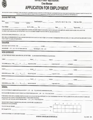 Burger King Application Form Printable